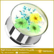 Stainless Steel Dry Flower Logo Double Flared Ear Tunnel